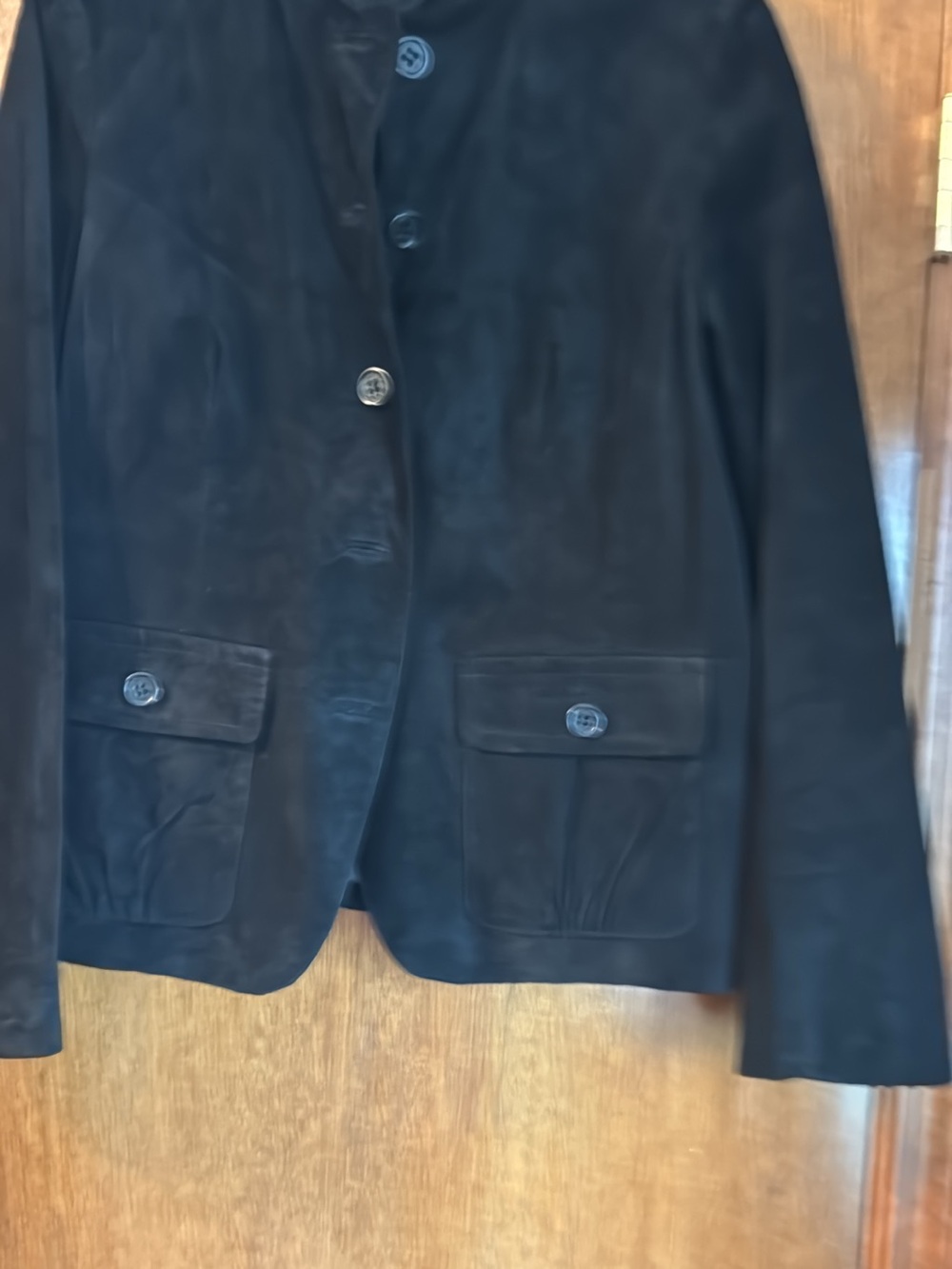 Women's Black Suede Button-Front Leather Jacket - Classic Tailored Style